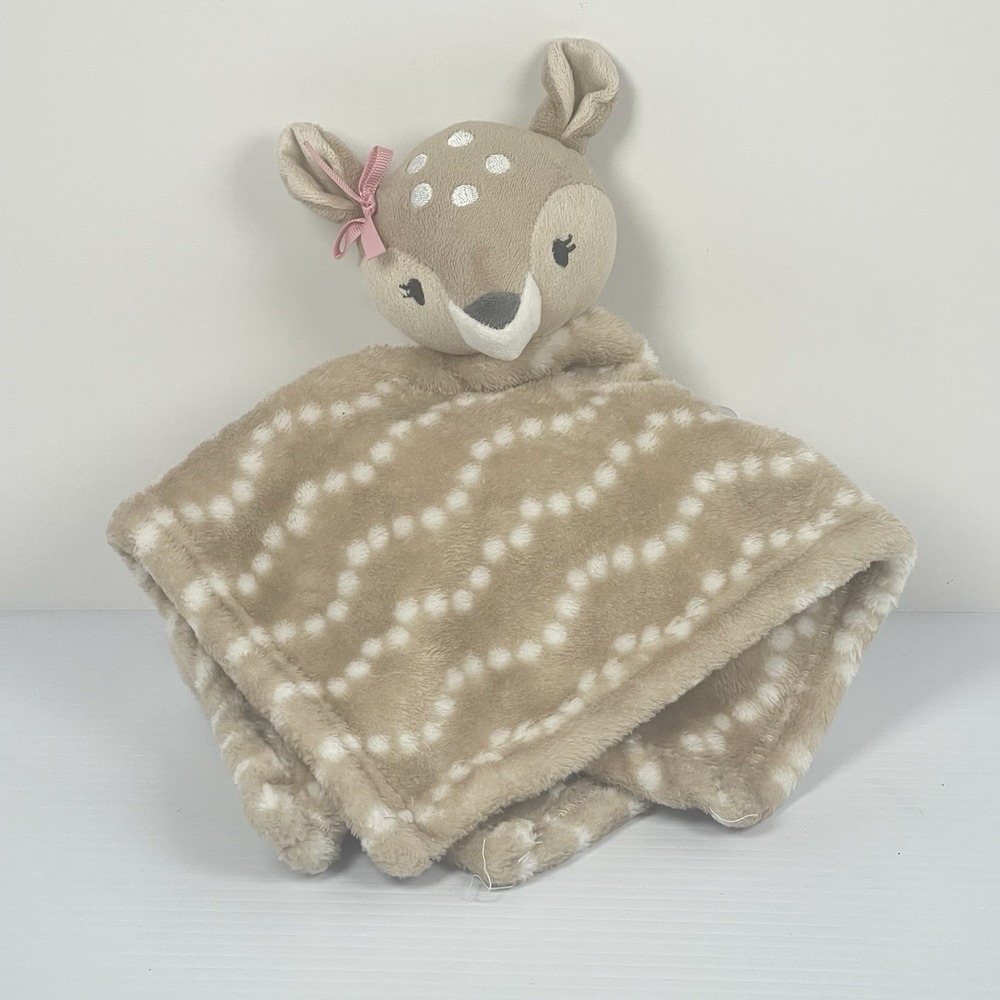 HB Deer Lovey 13" Baby Security Blanket Bow Brown Spots Hudson Bay EUC